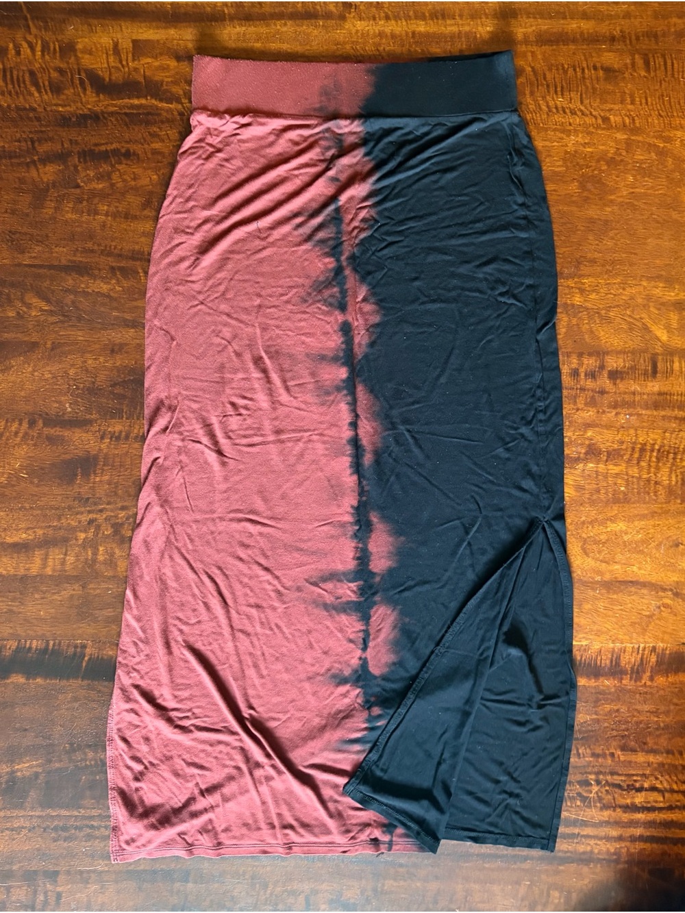 Upcycled a.n.a Two-Tone Bleach Tie Dye Red and Black Maxi Skirt Women’s Sz Small